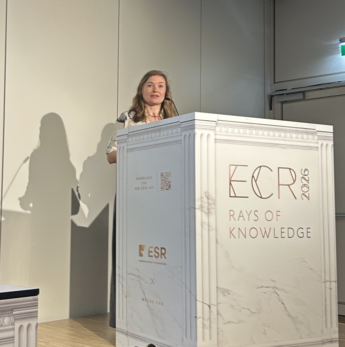 Kicky Gerhilde Van Leeuwen at the podium during the ECR 2026 congress....