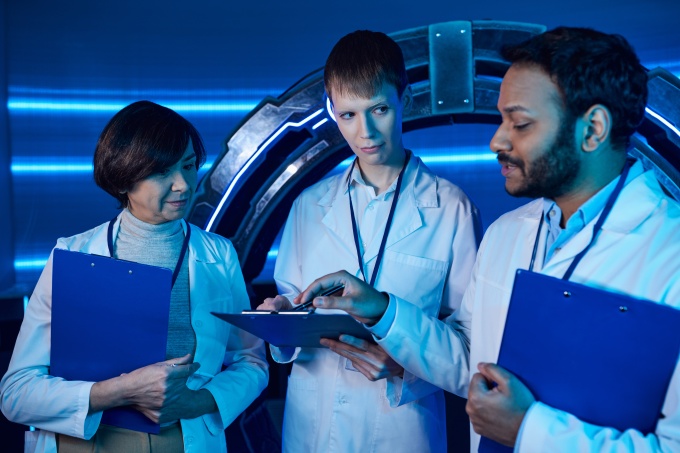 Medical professionals discuss energy-efficient operation in a clinical setting...